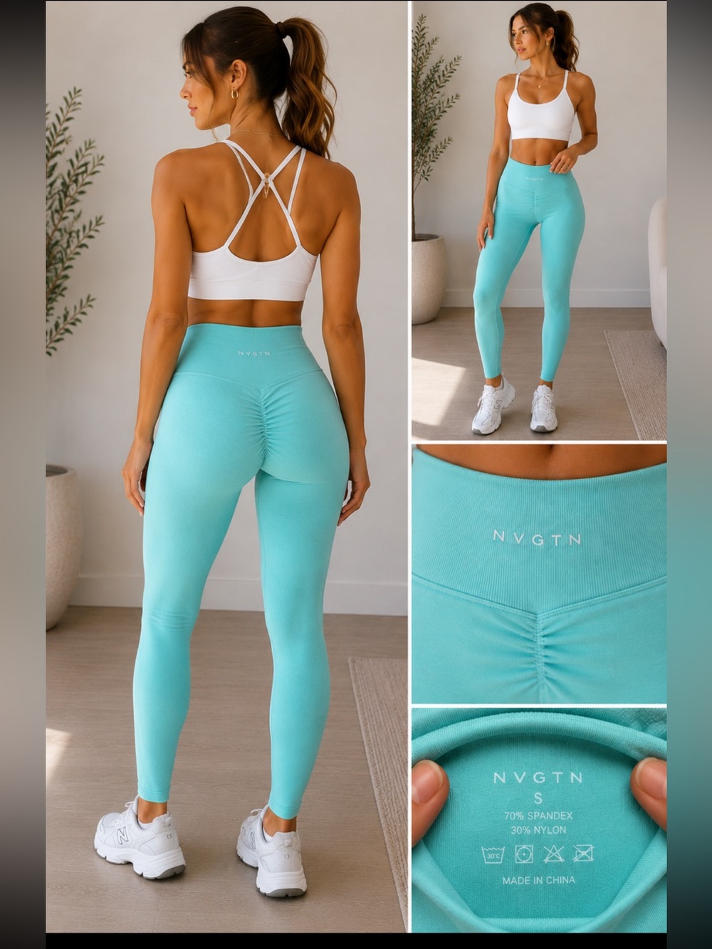 NVGTN Aqua Sculpting Blue Seamless High-Waisted Scrunch Leggings